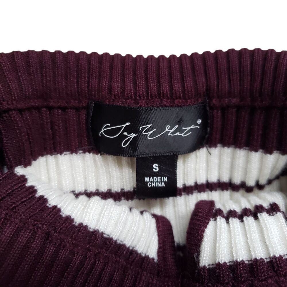 Say What Striped Dress Womens Small Burgundy Long Sleeve Ribbed Bodycon Y2K - Picture 3 of 10